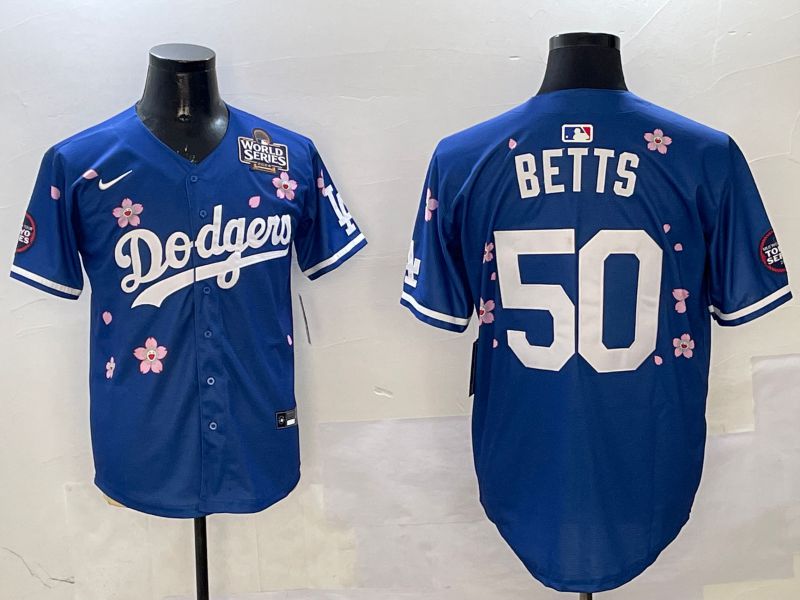 Men Los Angeles Dodgers #50 Betts Blue Sakura Edition 2025 Nike MLB Jersey style 9